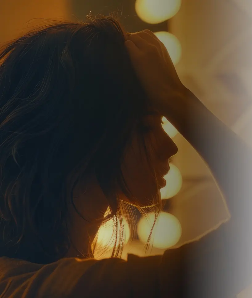 Woman in front of mirror with lights